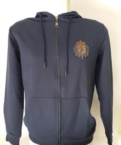 Felpa leggera con cerniera e cappuccio Regno due Sicilie colore blu scuro 95% cotone