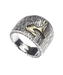 Anello Terra Mia “Gonfo con Vesuvio” linee corteccia in Argento 925 e Brone Giallo interamente lavorati a mano 371G
