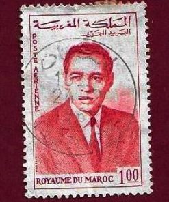 FRANCOBOLLO MAROCCO  1962 YT PA107 ” Re Hassan II – posta aerea ” € 0.20 usato